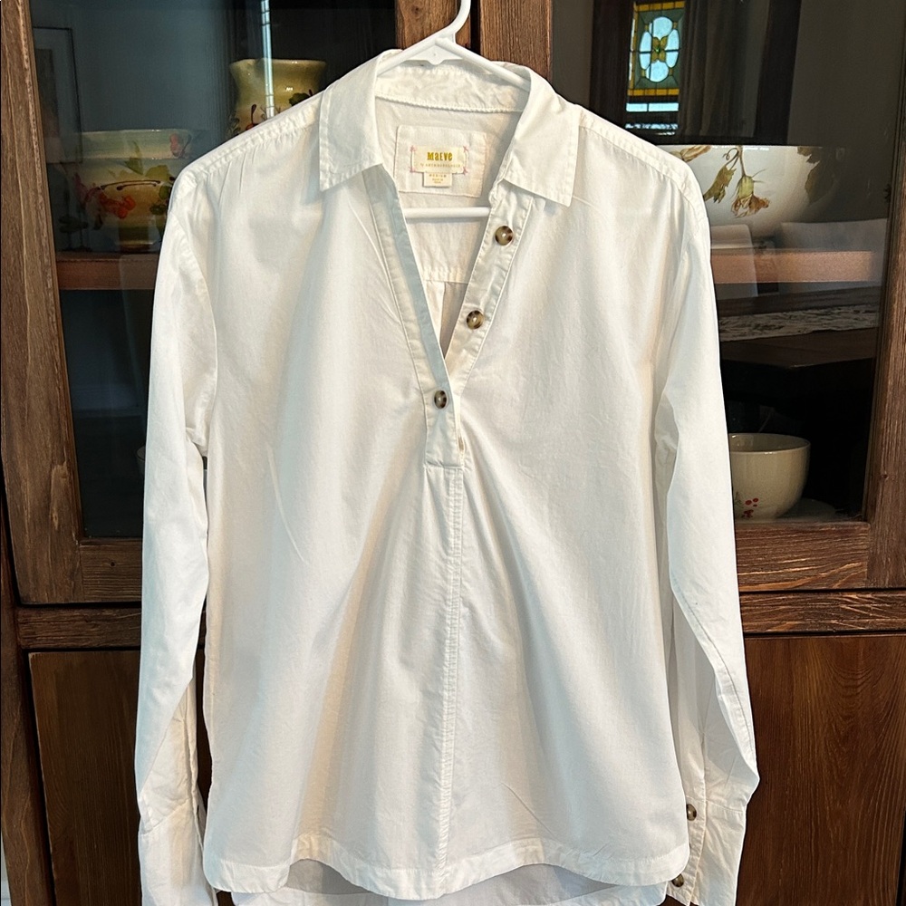 Maeve by Anthropologie White Cotton Long Sleeve Shirt Size M